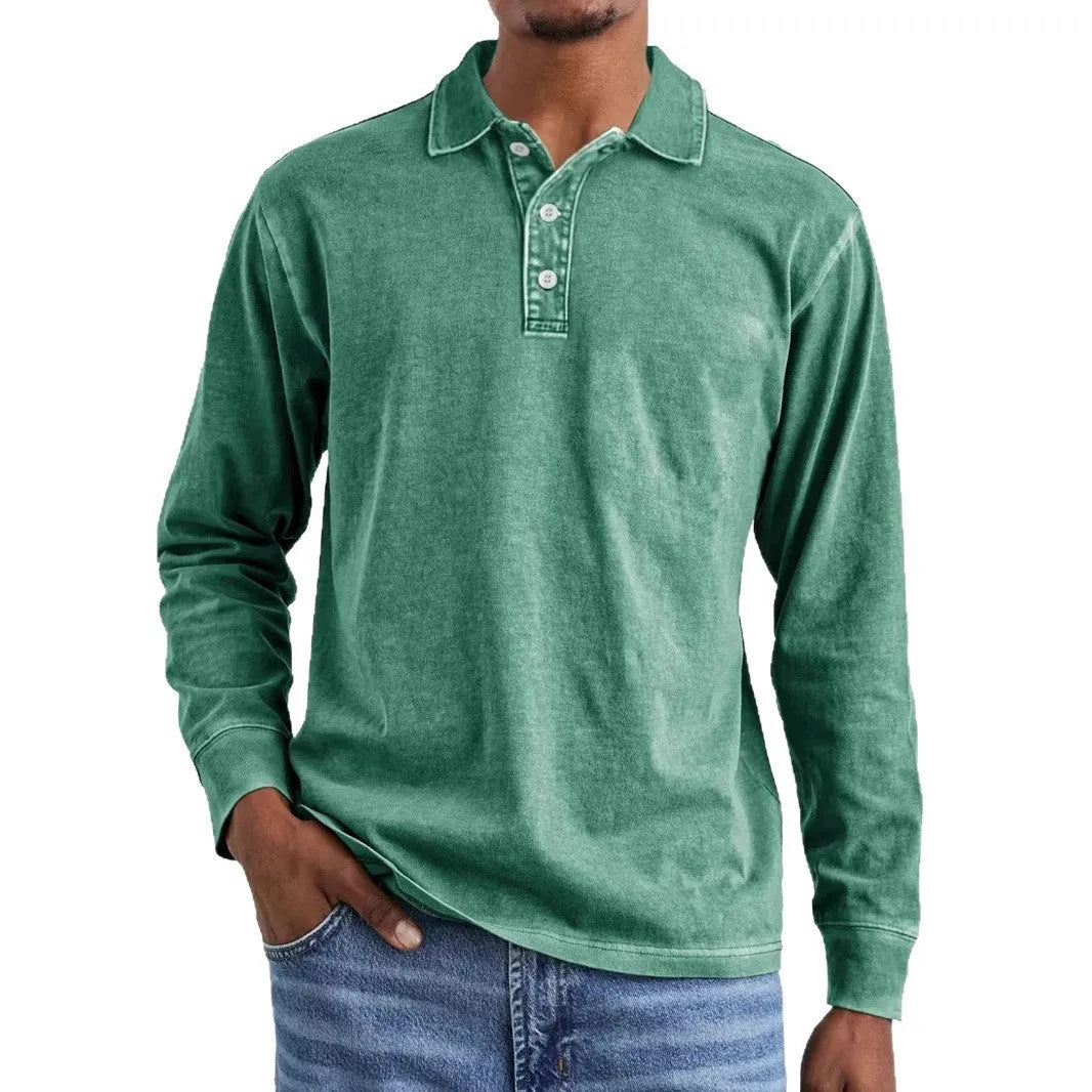 Men's pure cotton polo shirt with distressed lapel detailing in Army Green colour