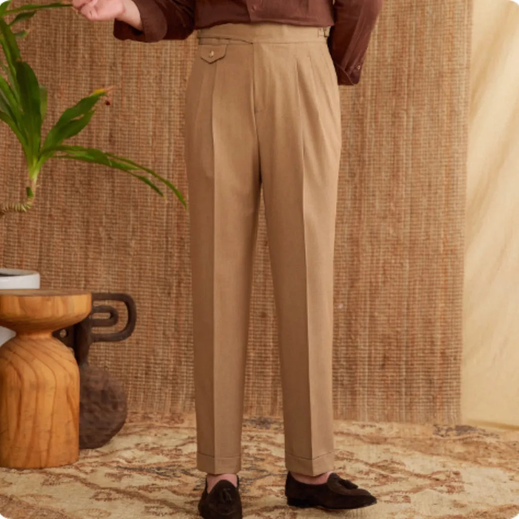 Man's slim fit straight leg business trousers in dark grey polyester fabric