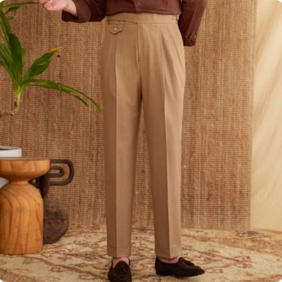 Man's slim fit straight leg business trousers in dark grey polyester fabric