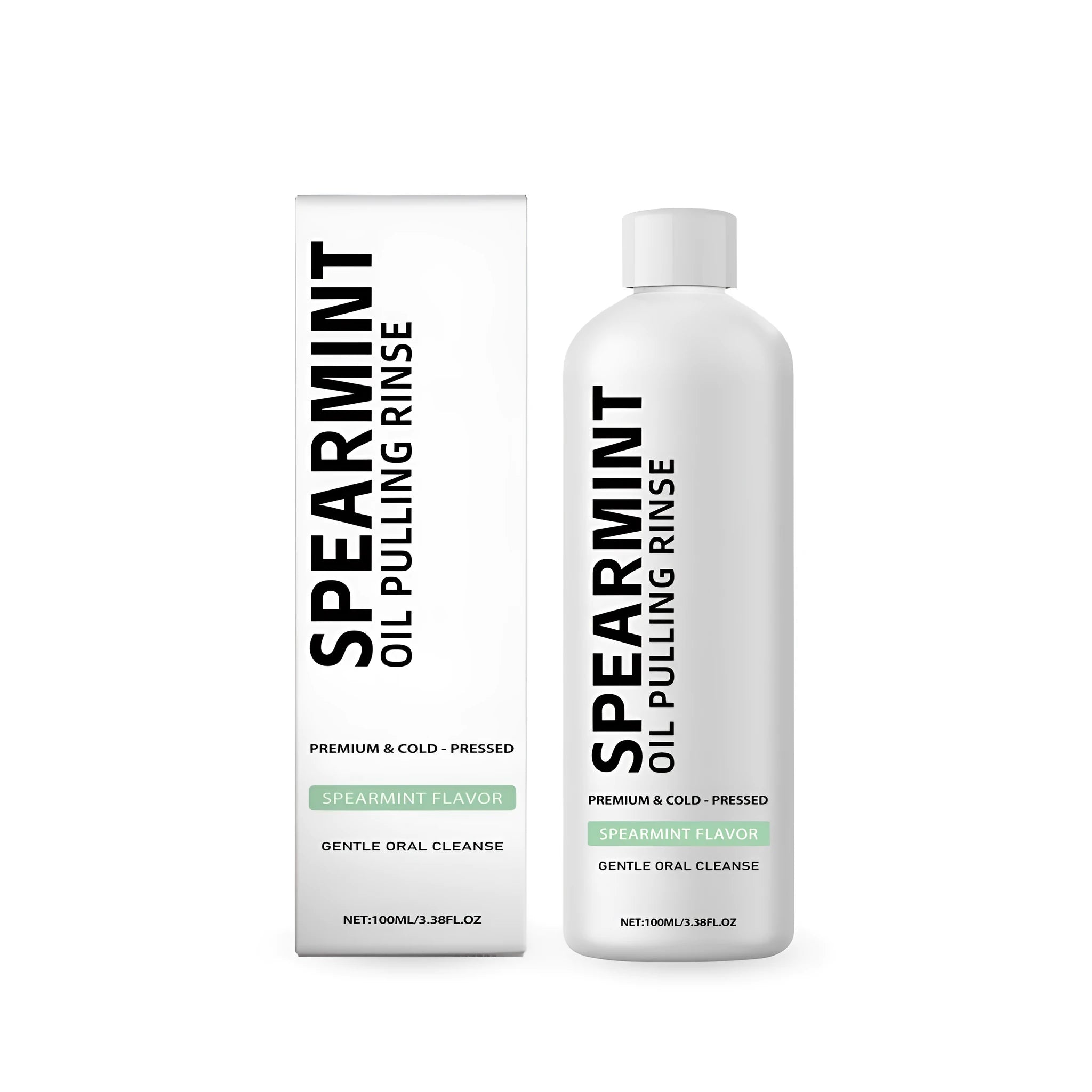100ml spearmint oil pulling rinse mouthwash bottle with clove and peppermint oils