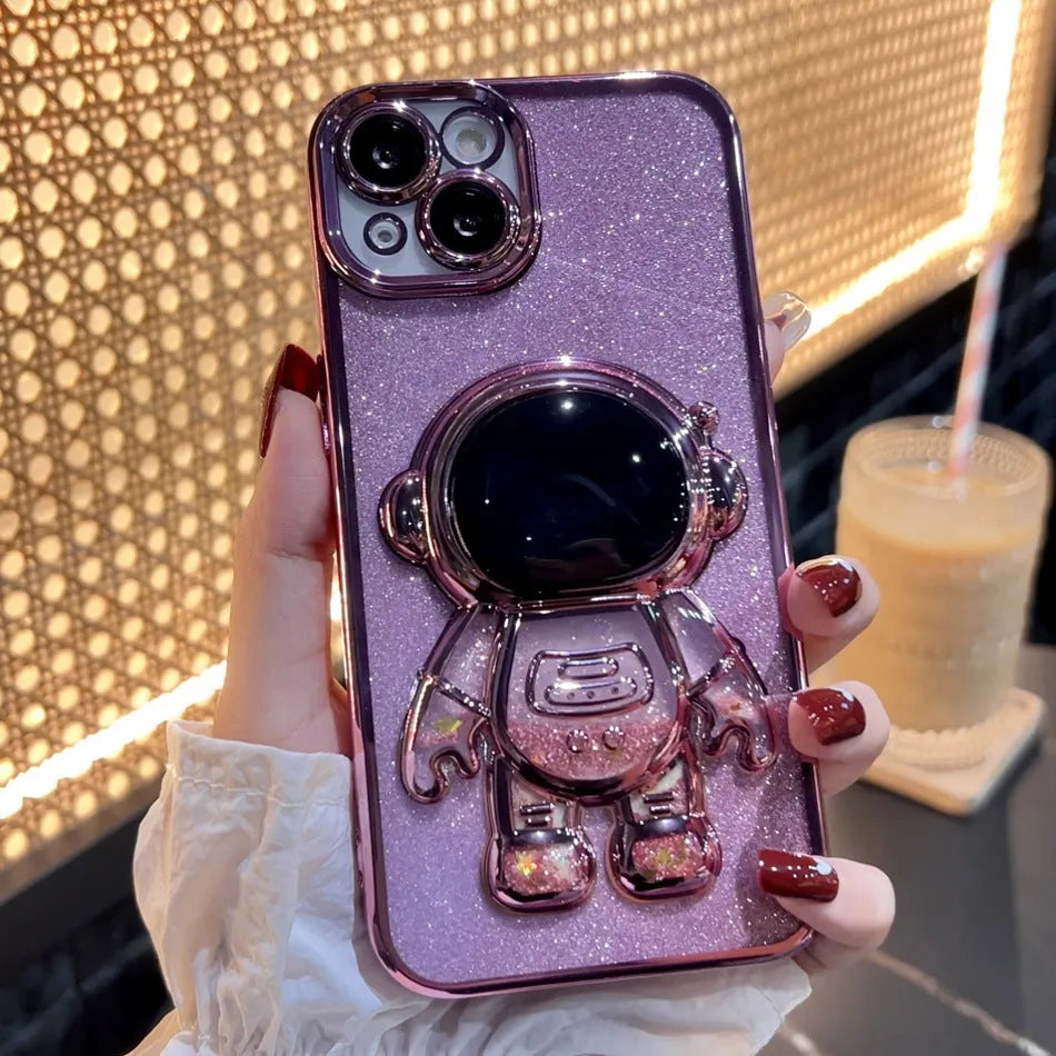 Astronaut spaceman quicksand electroplating phone case with glitter powder for iPhone 13 12 11