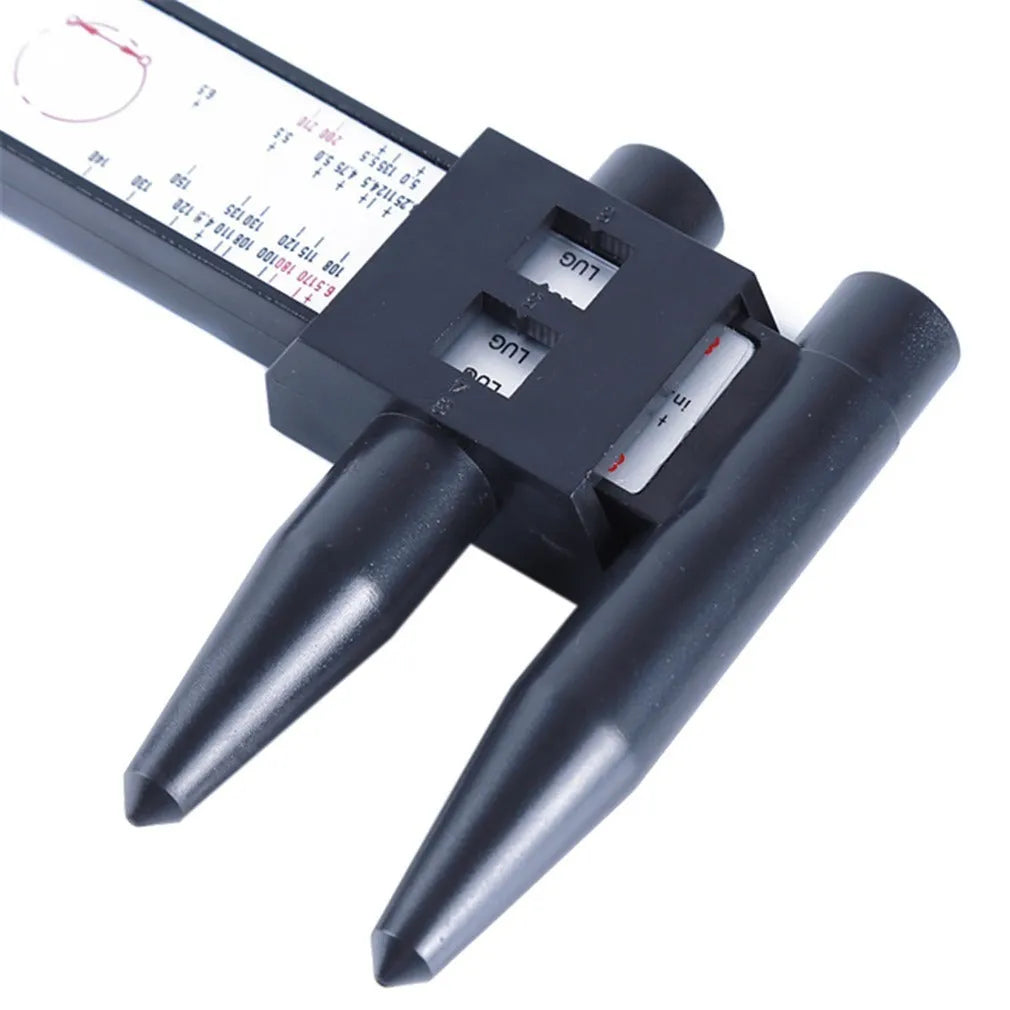 Plastic electronic digital caliper for measuring hole centre distances up to 180mm.