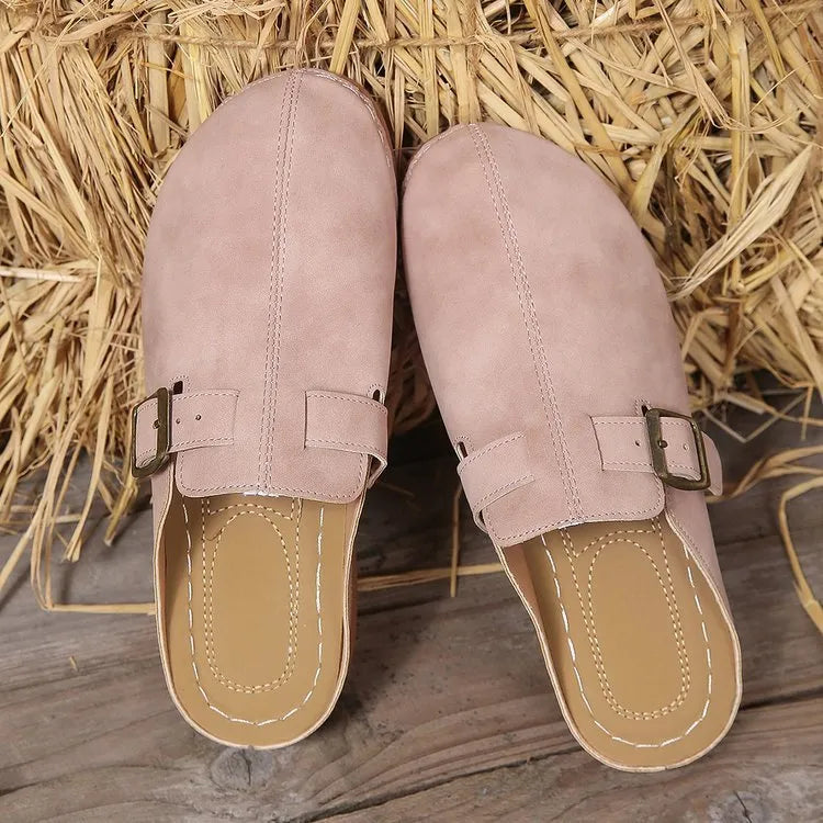 Women's lightweight outdoor casual wedge closed toe slippers in khaki, PU lining, rubber sole