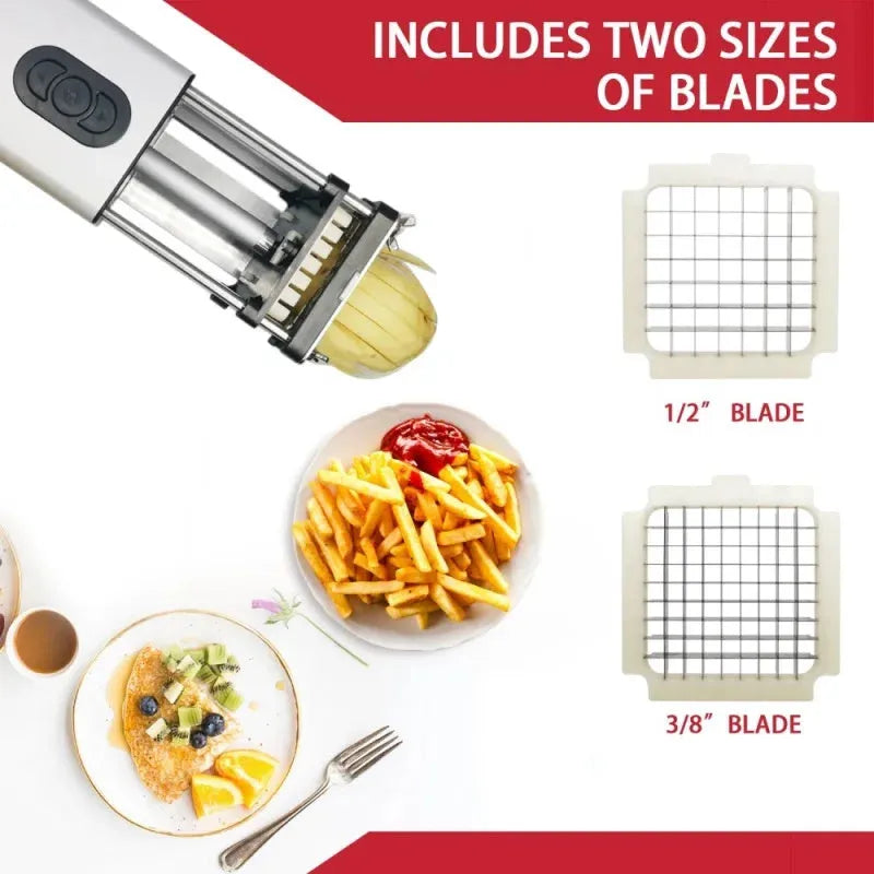 Electric french fry cutter machine black ABS body with stainless steel blades and top control buttons
