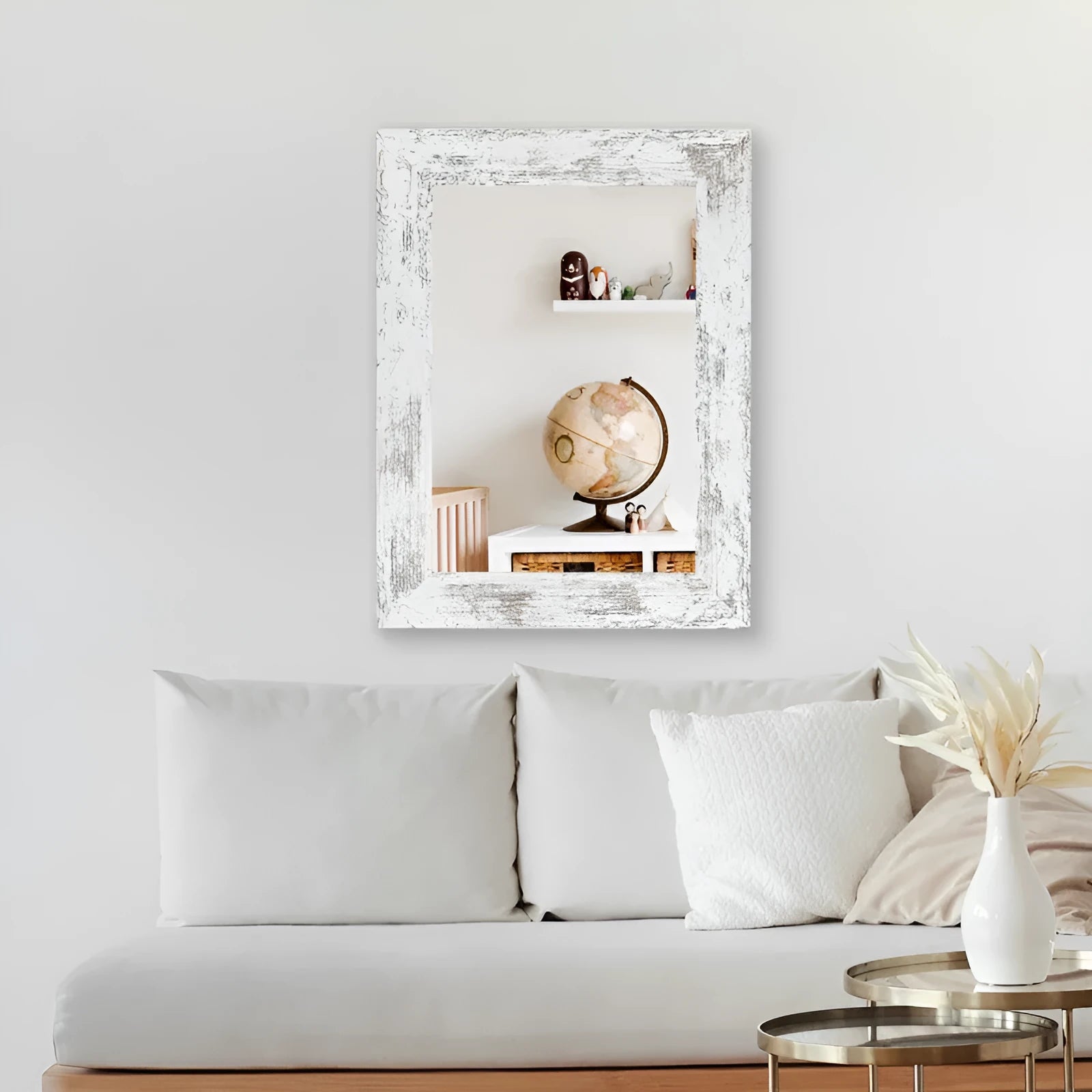 Wall-mounted pastoral style dressing mirror with retro Chinese design MDF frame