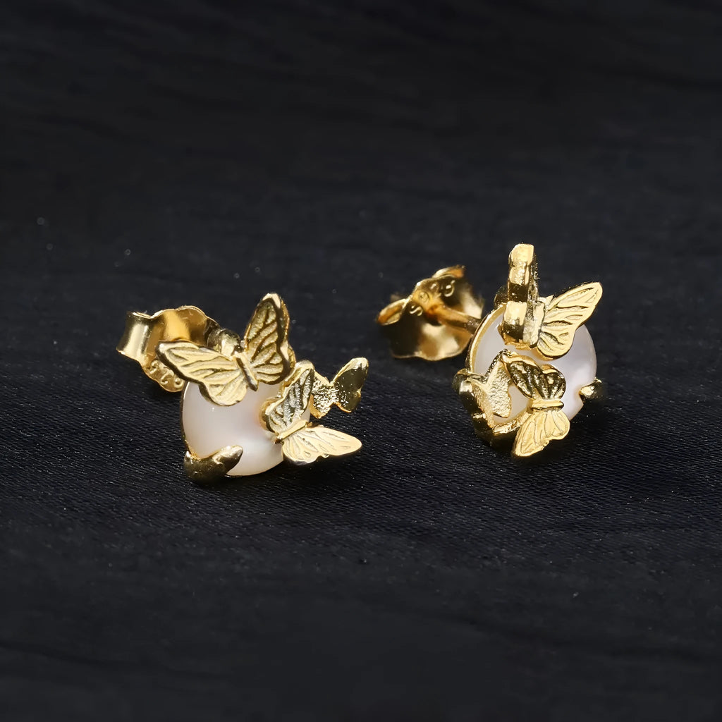 925 sterling silver butterfly ear studs with electroplated white gold or gold tone finish