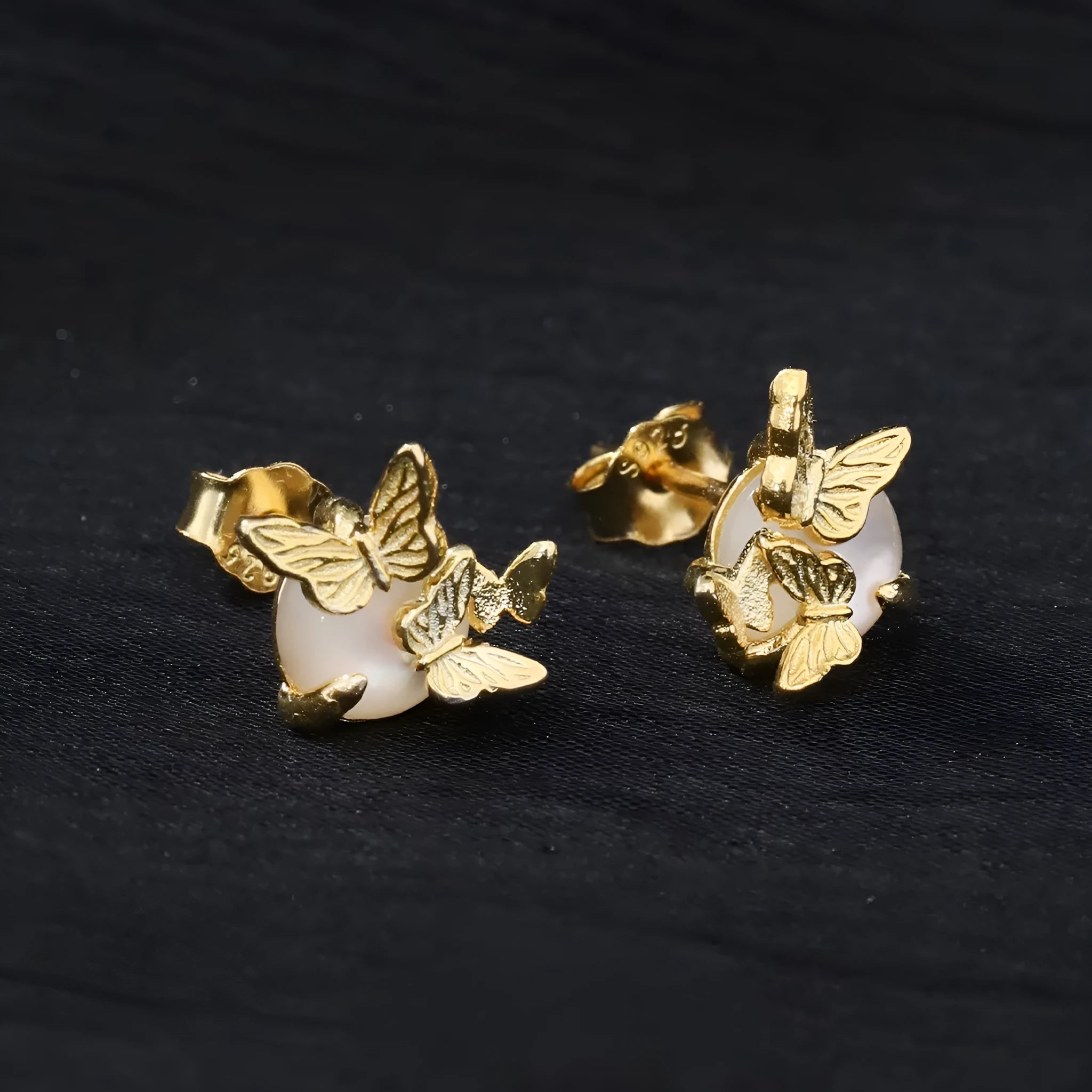 925 sterling silver butterfly ear studs with electroplated white gold or gold tone finish