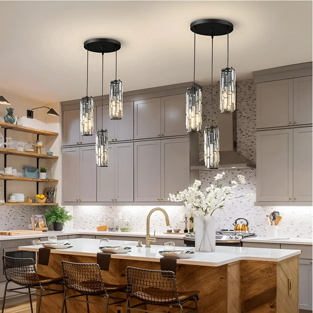 LED single-head industrial-style crystal droplight in black finish