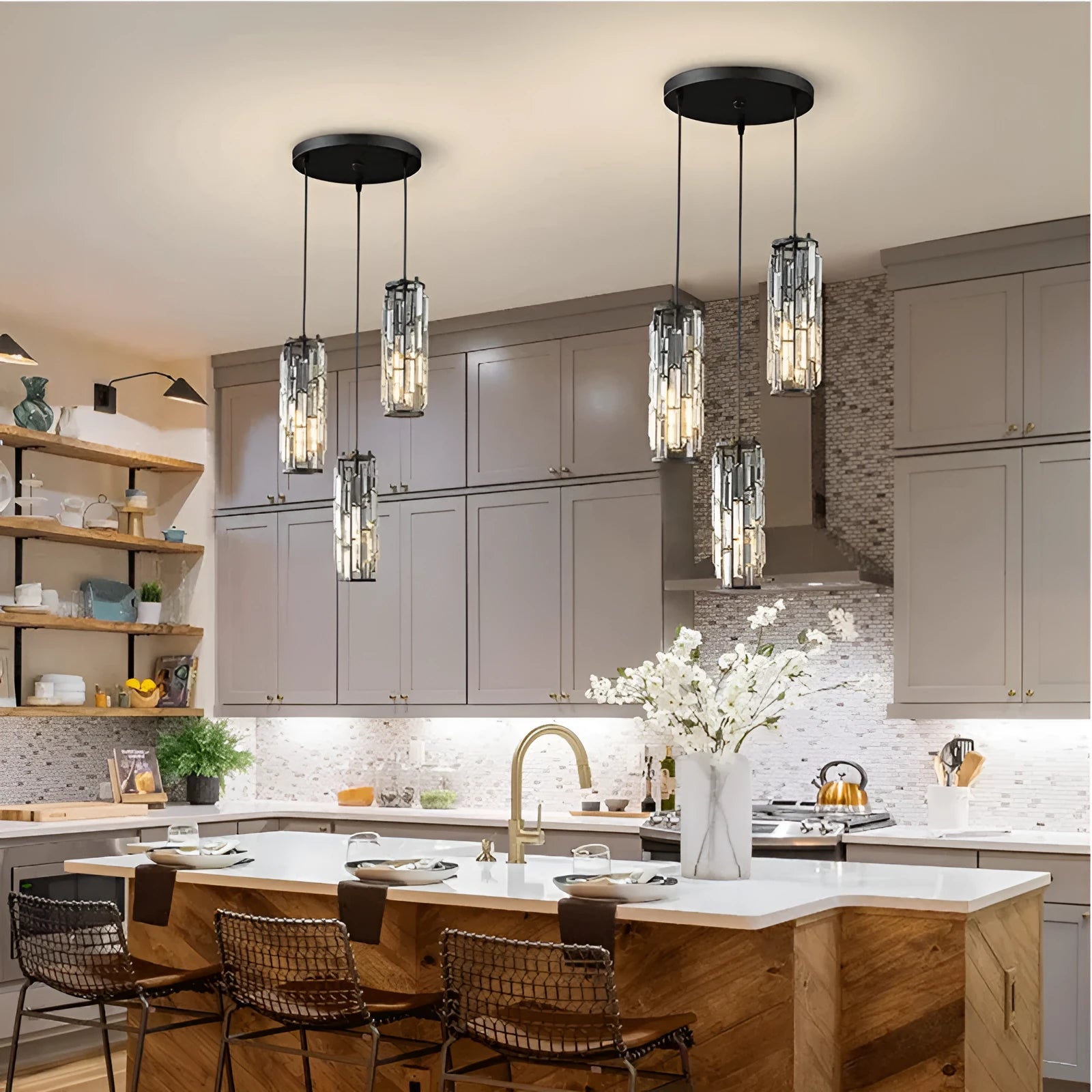 LED single-head industrial-style crystal droplight in black finish