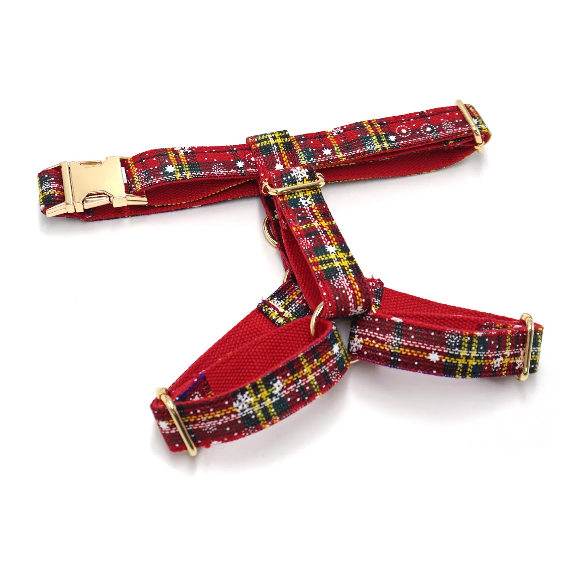 Red Christmas pet collar traction rope bowknot chest-back harness stool bag set on dog