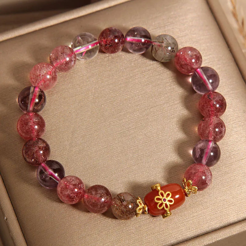 Natural Super Seven crystal bracelet for women in red agate colour with fresh sweet cartoon style