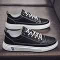 Men's white casual summer shoes with round toe and flat low-heel design