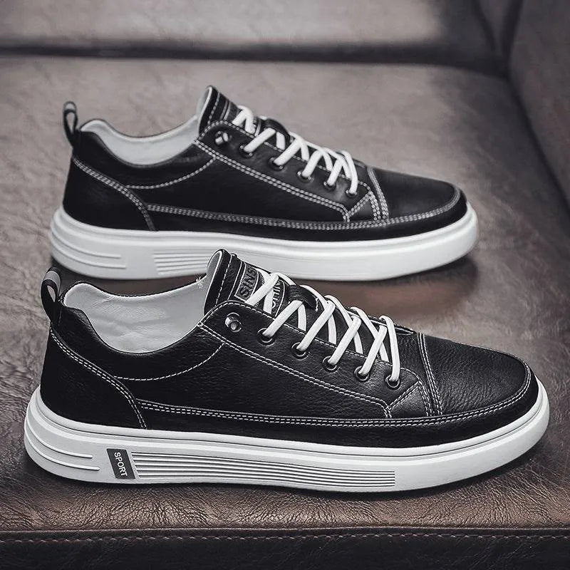 Men's white casual summer shoes with round toe and flat low-heel design