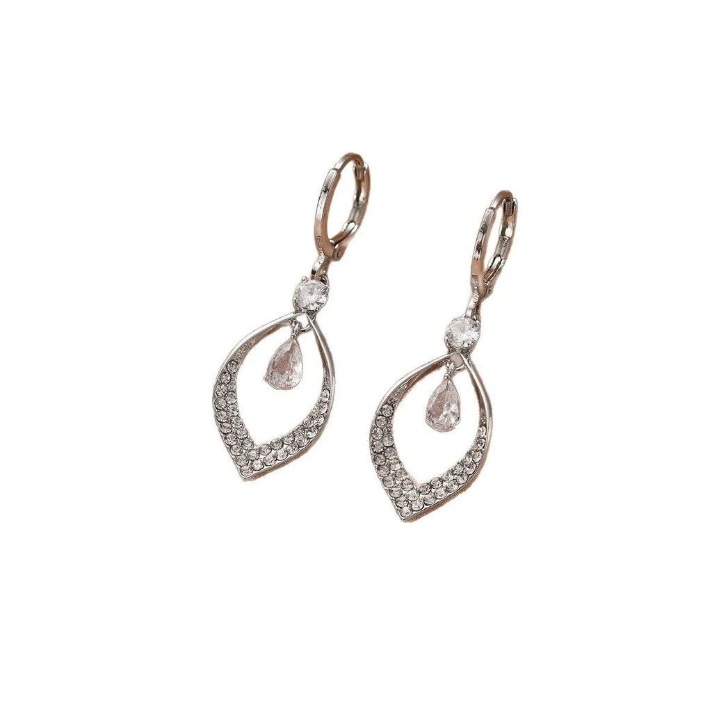 Women's copper water drop tassel earrings with zircon stones and gold or silver buckles