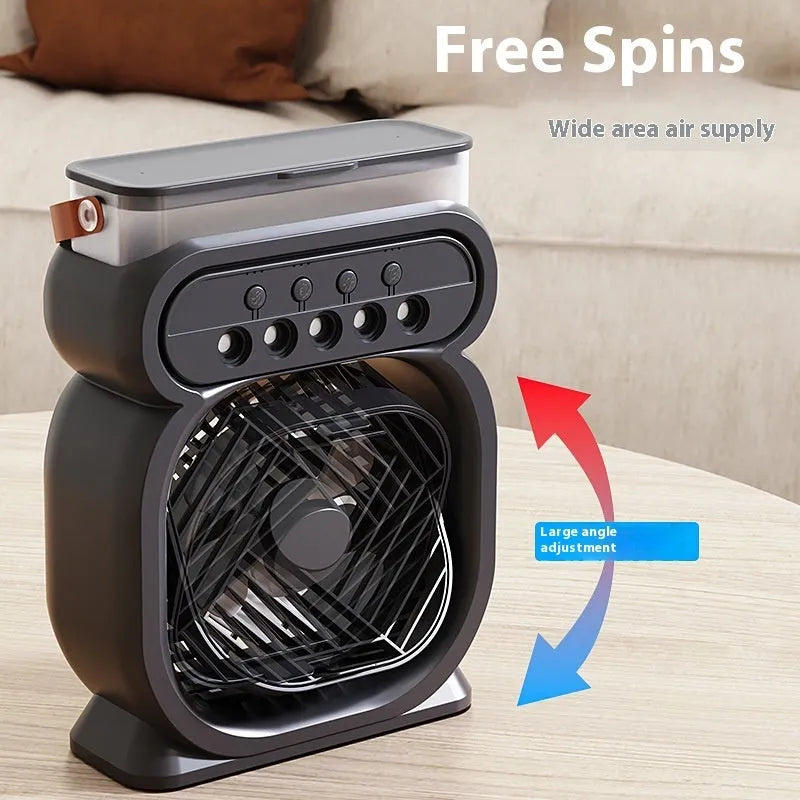 3-in-1 portable evaporative air cooler with LED night lights on a desk in home office