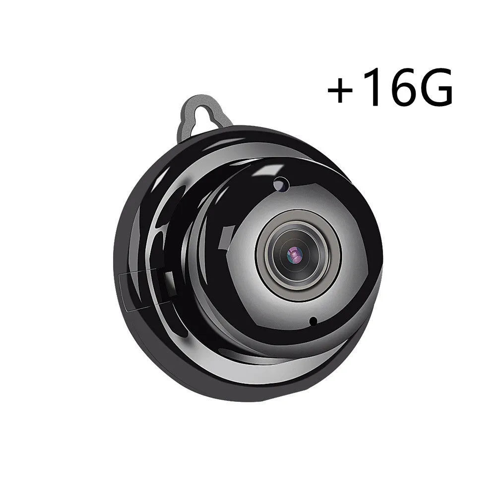 V380 white wireless indoor security camera with 1080P lens and night vision mounted on a wall