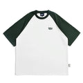 Blue loose-fit men's T-shirt with raglan sleeves in a Japanese Junior casual style.