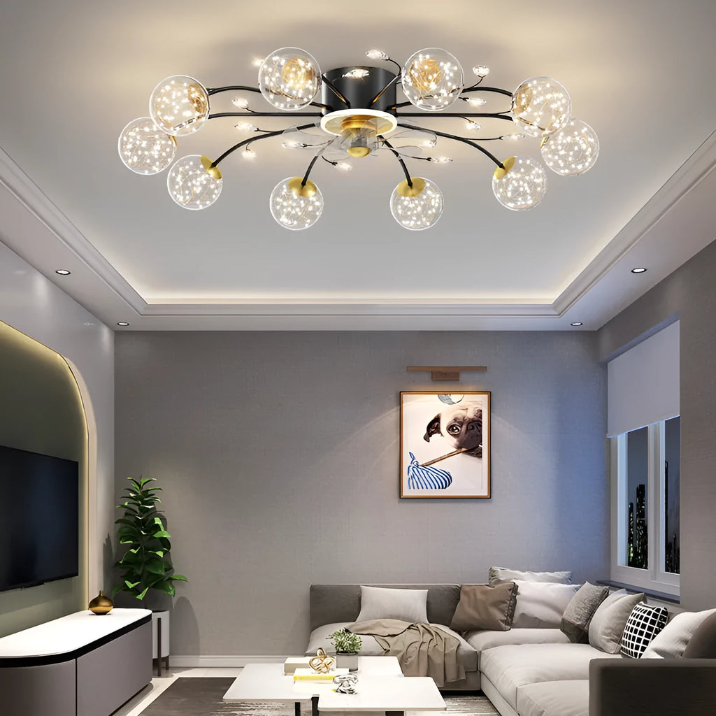 New Nordic Star fan lamp with crystal and iron, remote control, ceiling light for 10-15 square metre rooms