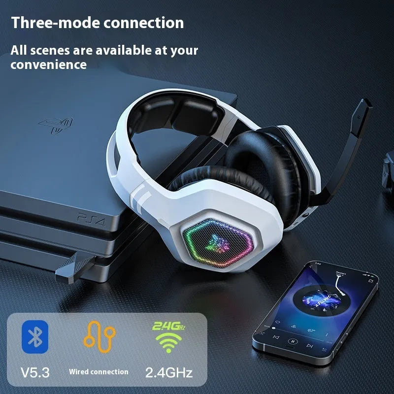 Wireless gaming headset with RGB lighting, Bluetooth and 2.4G connectivity, PC ABS build, black colour
