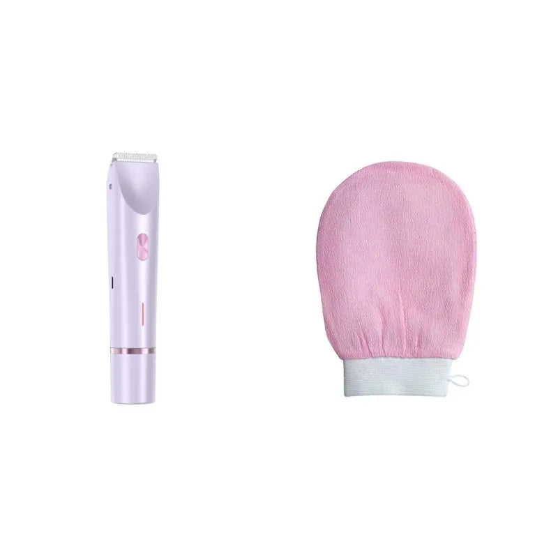 Pink 2 in 1 women's electric hair remover double head shaver with USB cable on white background