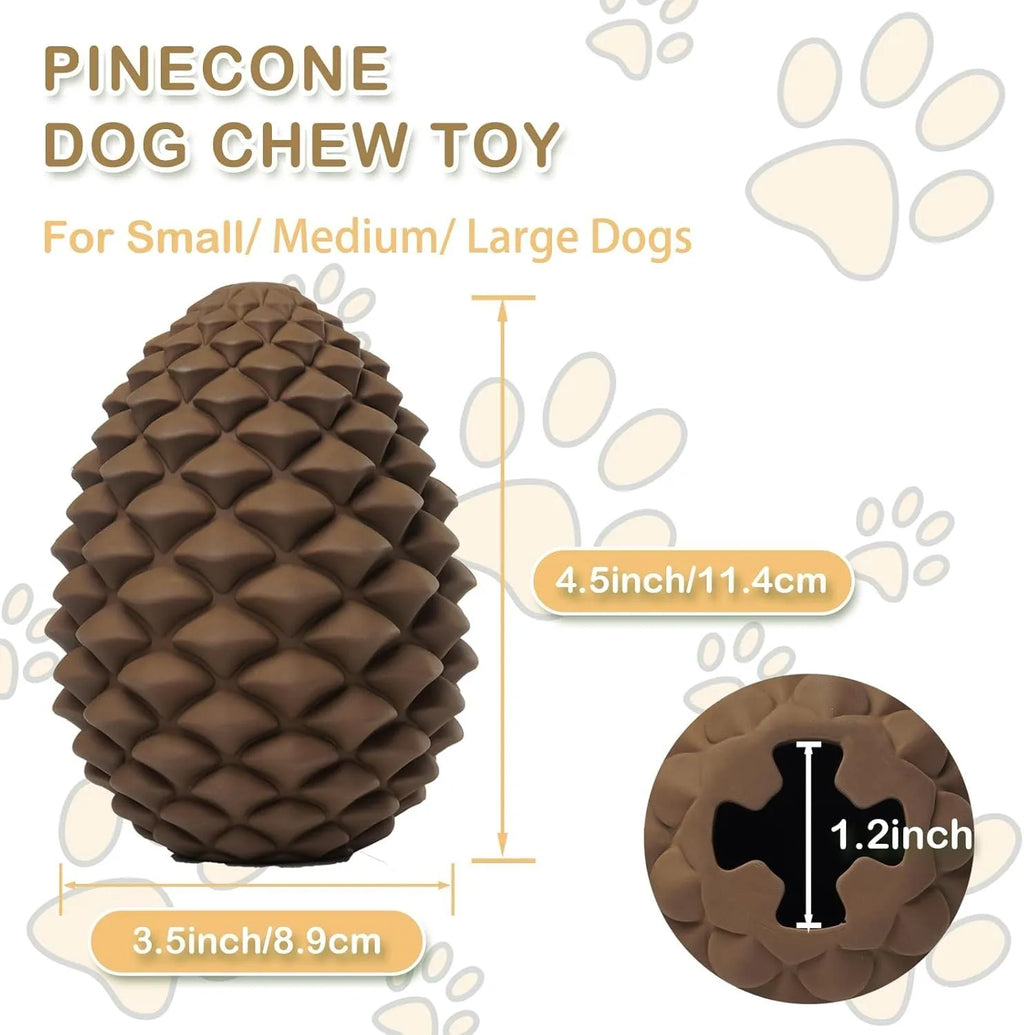 Pine cone shaped natural rubber dog chew toy with textured surface for dental care