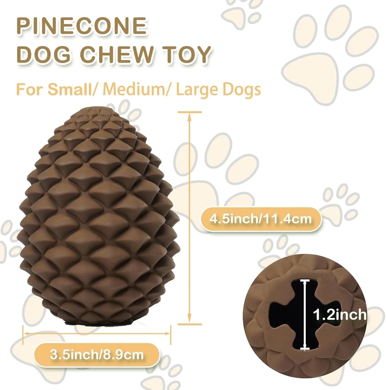Pine cone shaped natural rubber dog chew toy with textured surface for dental care