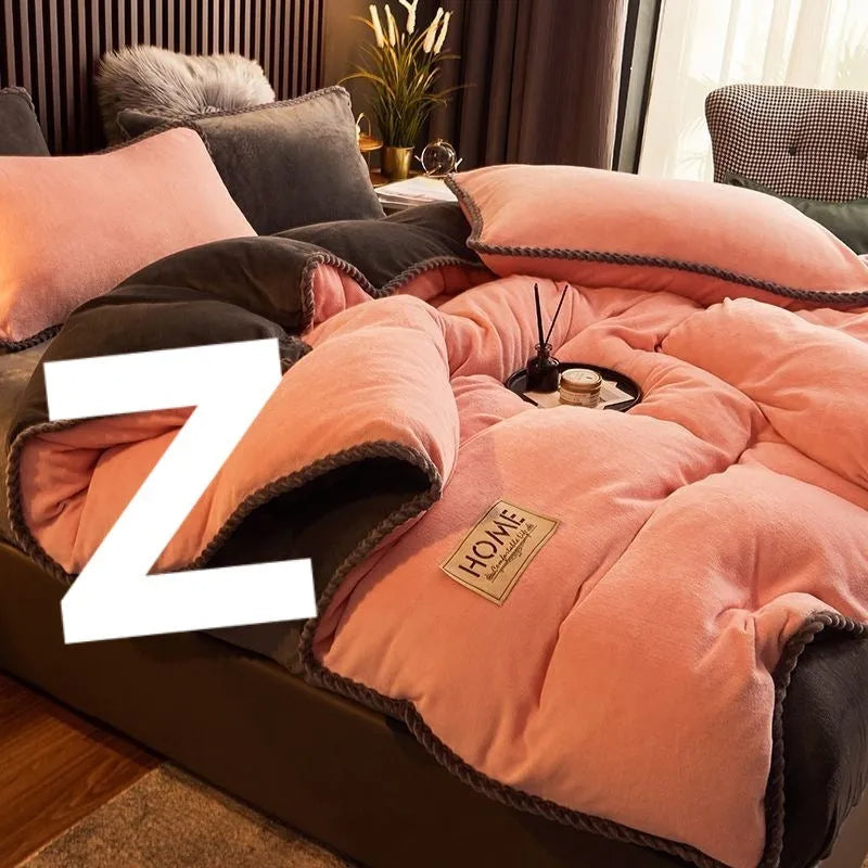 Coral fleece and velvet thick duvet cover in solid colour, polyester, twill weave, available in multiple sizes