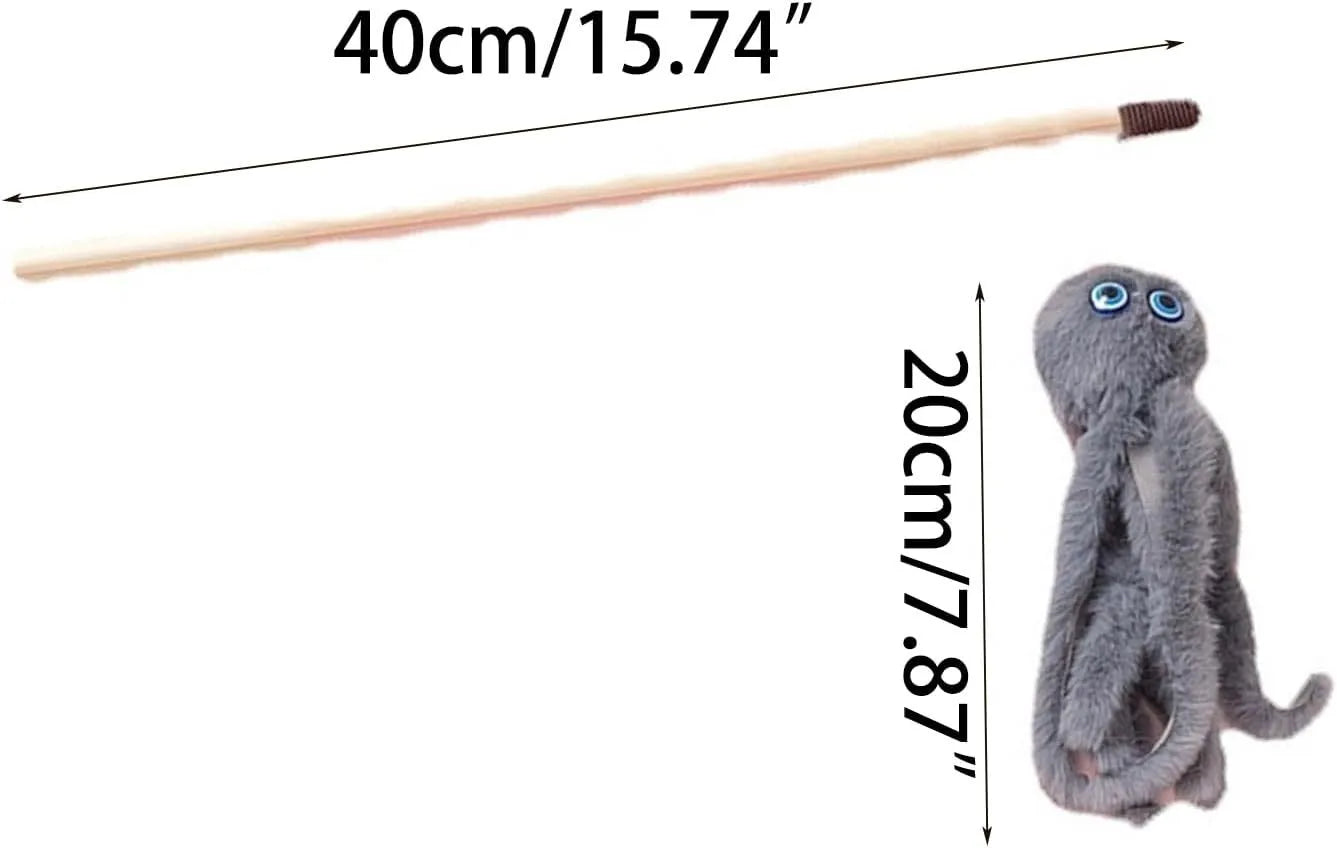 Octopus cat toy with long stick handle in bright colours for indoor kitten play