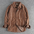Men's vintage yarn-dyed striped casual shirt in loose fit, cotton blend, Japanese retro style, apricot colour