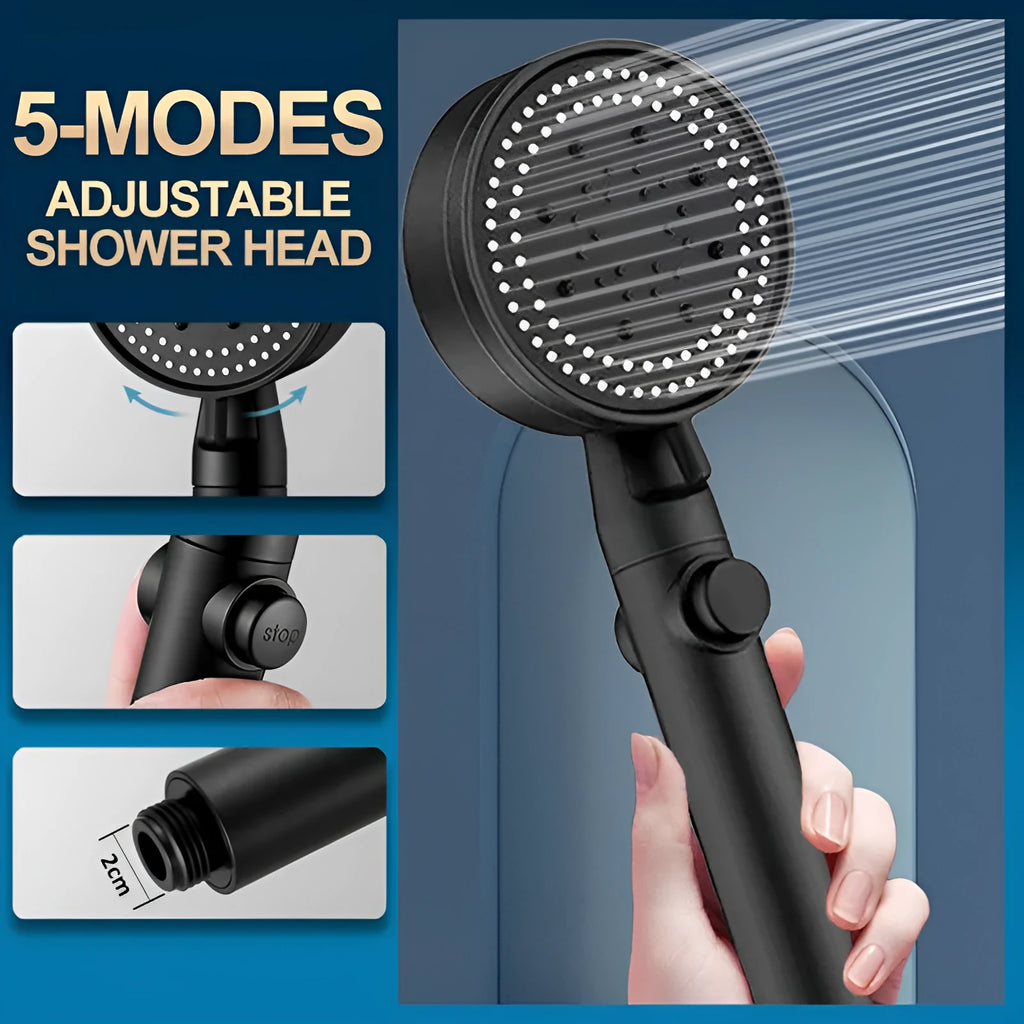 Black ABS 5-speed shower head with large water output and electroplated finish