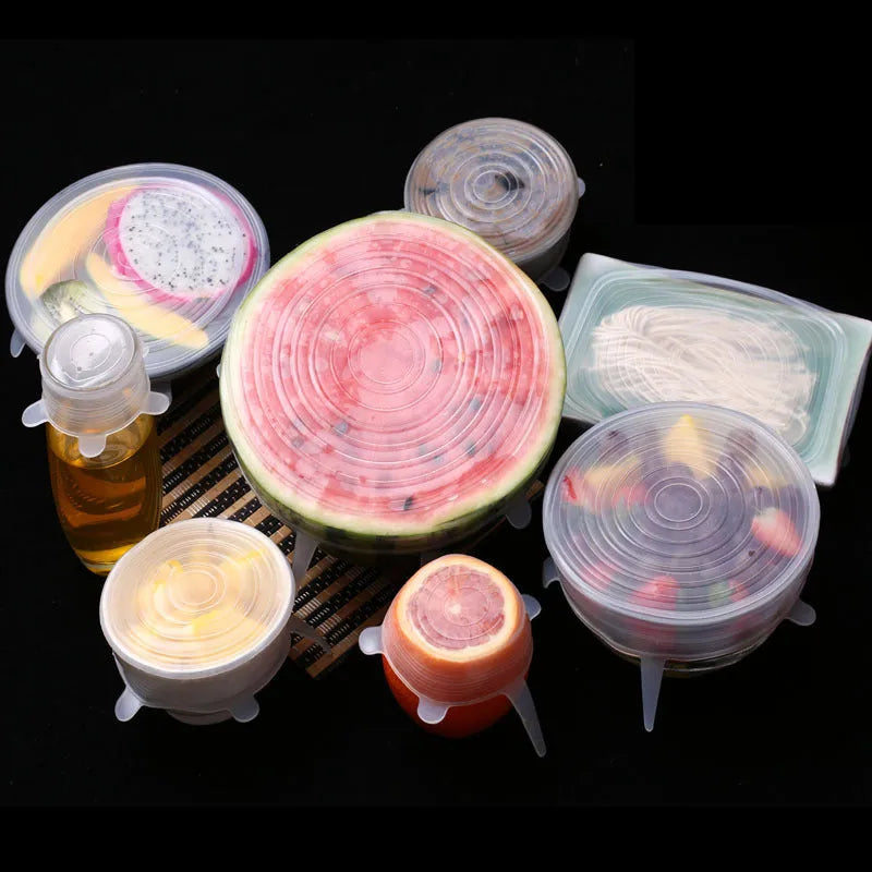 6 piece set of silicone stretch lids in six sizes from 6.5cm to 20.5cm, for bowls and jars