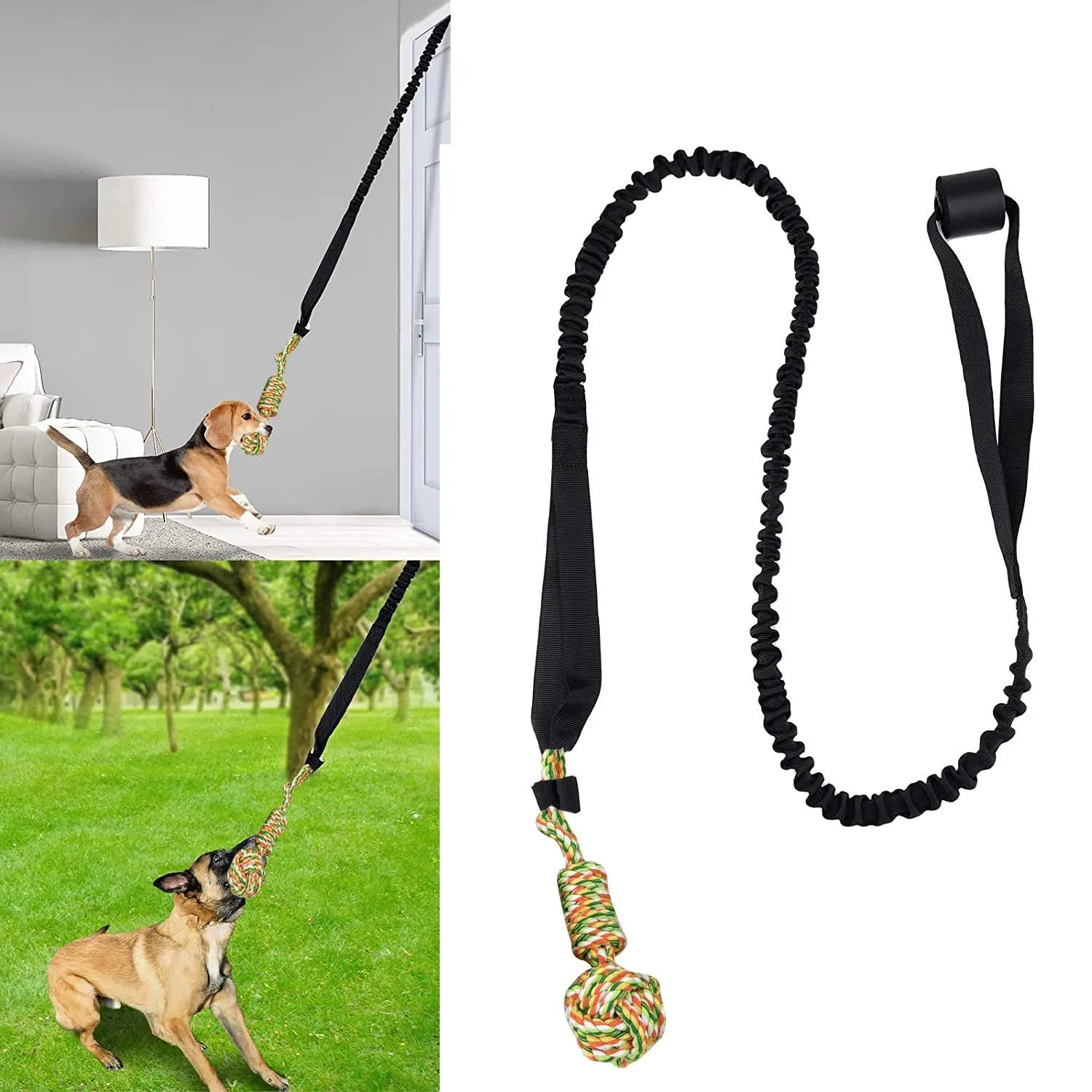 Cotton rope dog tug toy in black, grey or red colours for interactive play