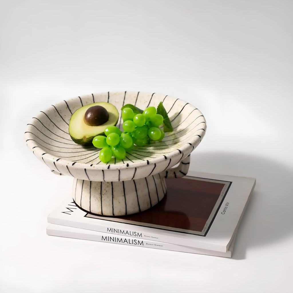 Black and white striped fruit pattern dessert plate made from plastic resin
