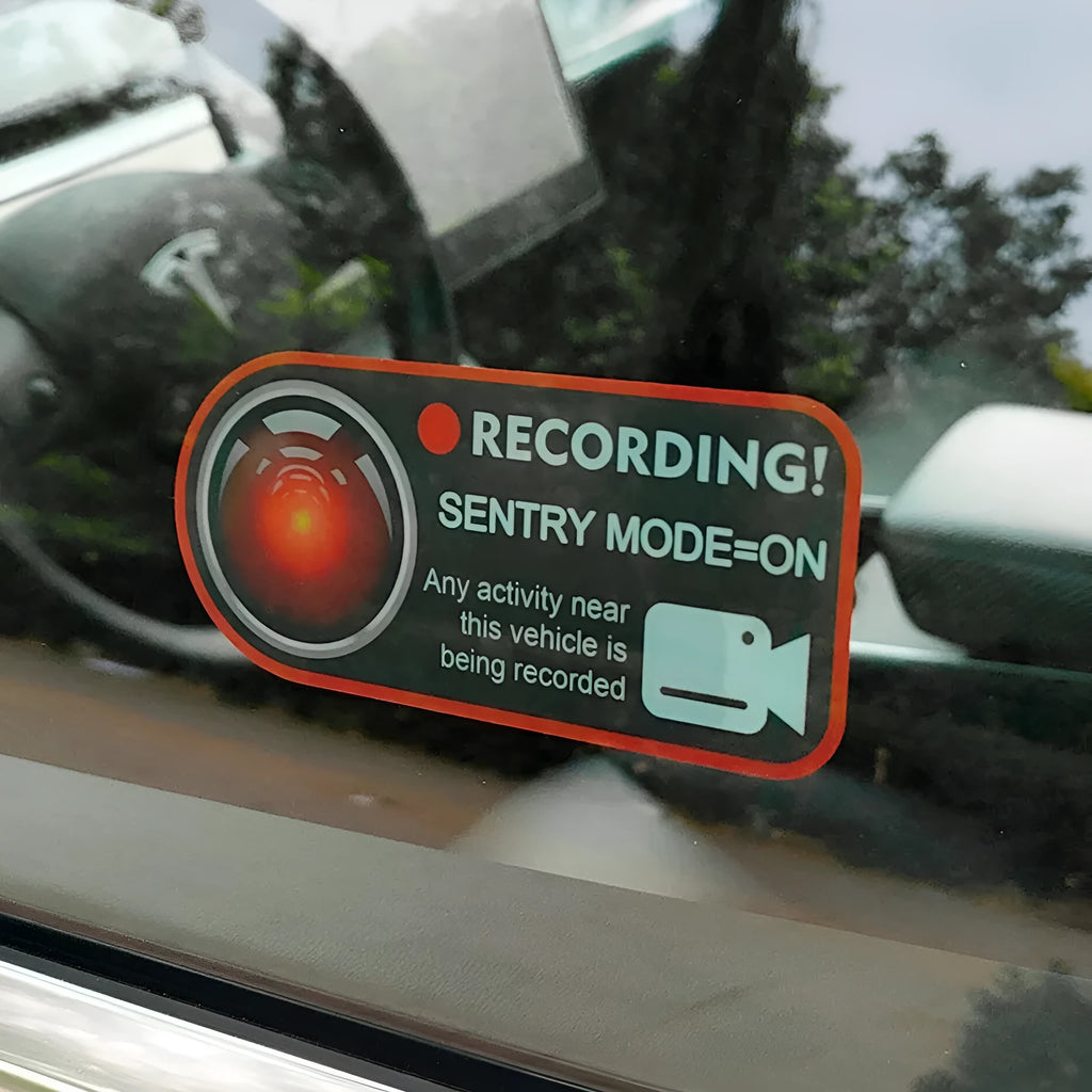 Pair of Tesla sentry mode warning stickers, PVC electrostatic, 11x5cm, English version