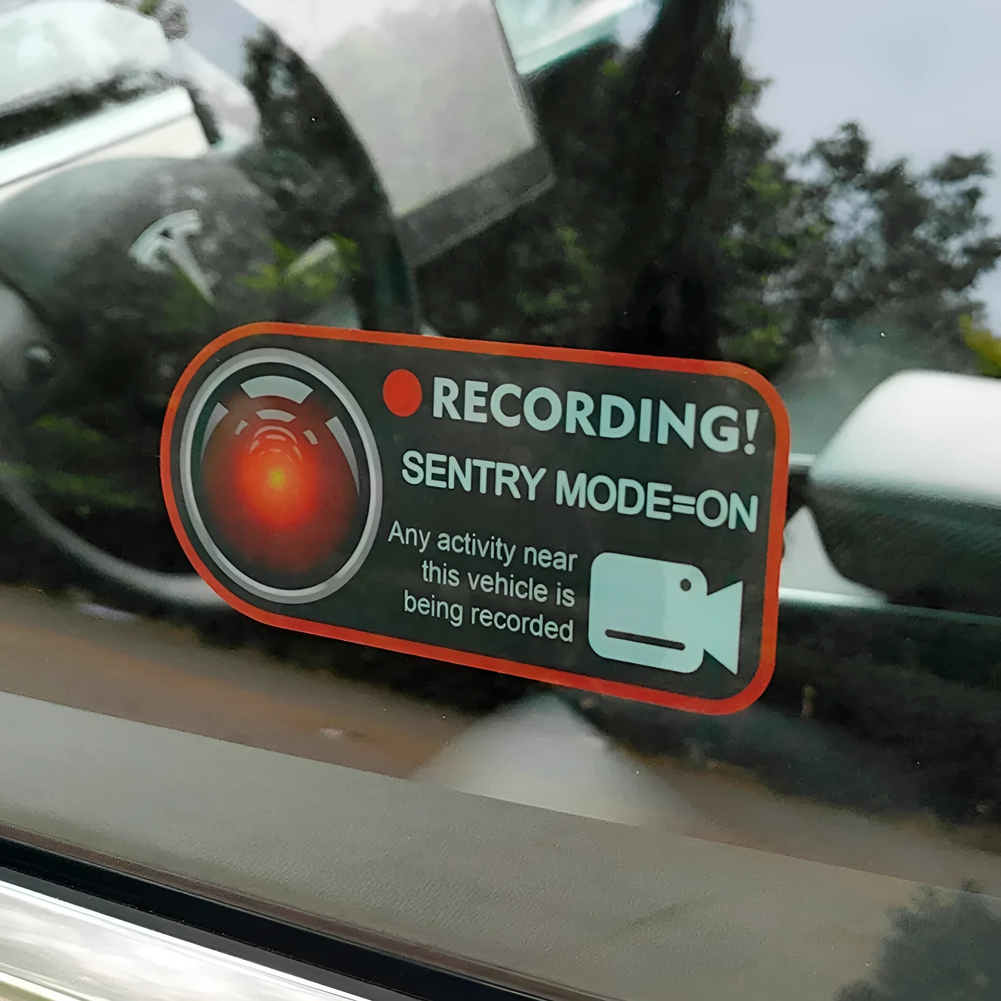 Pair of Tesla sentry mode warning stickers, PVC electrostatic, 11x5cm, English version