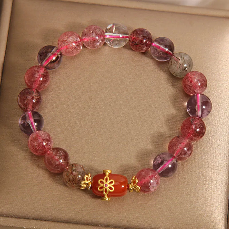 Natural Super Seven crystal bracelet for women in red agate colour with fresh sweet cartoon style