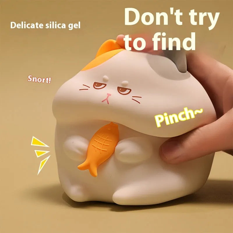 Greedy Cat small desktop night light in whitebait style with cartoon cat shape and LED glow