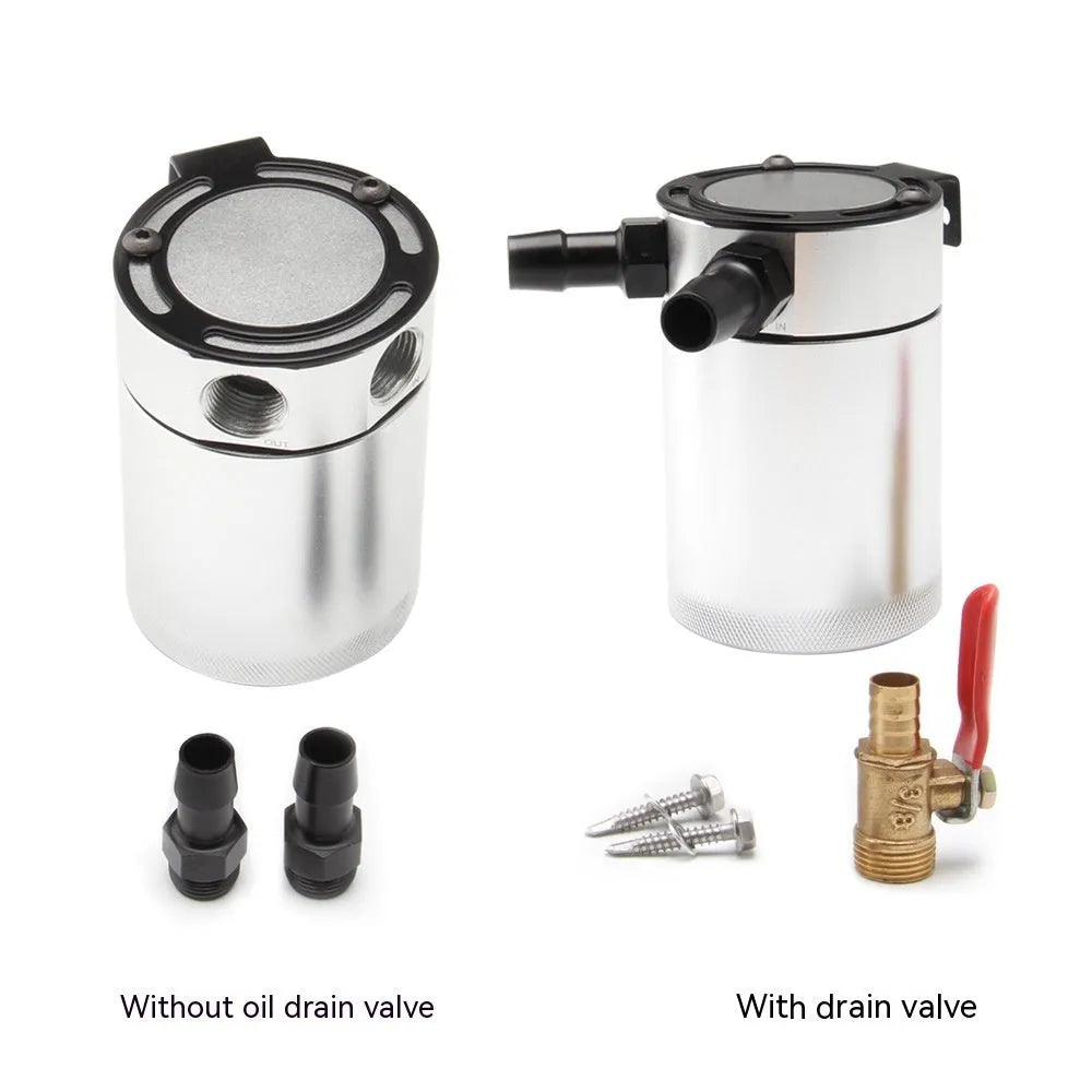 Aluminium automotive oil can with two-hole design in black or silver