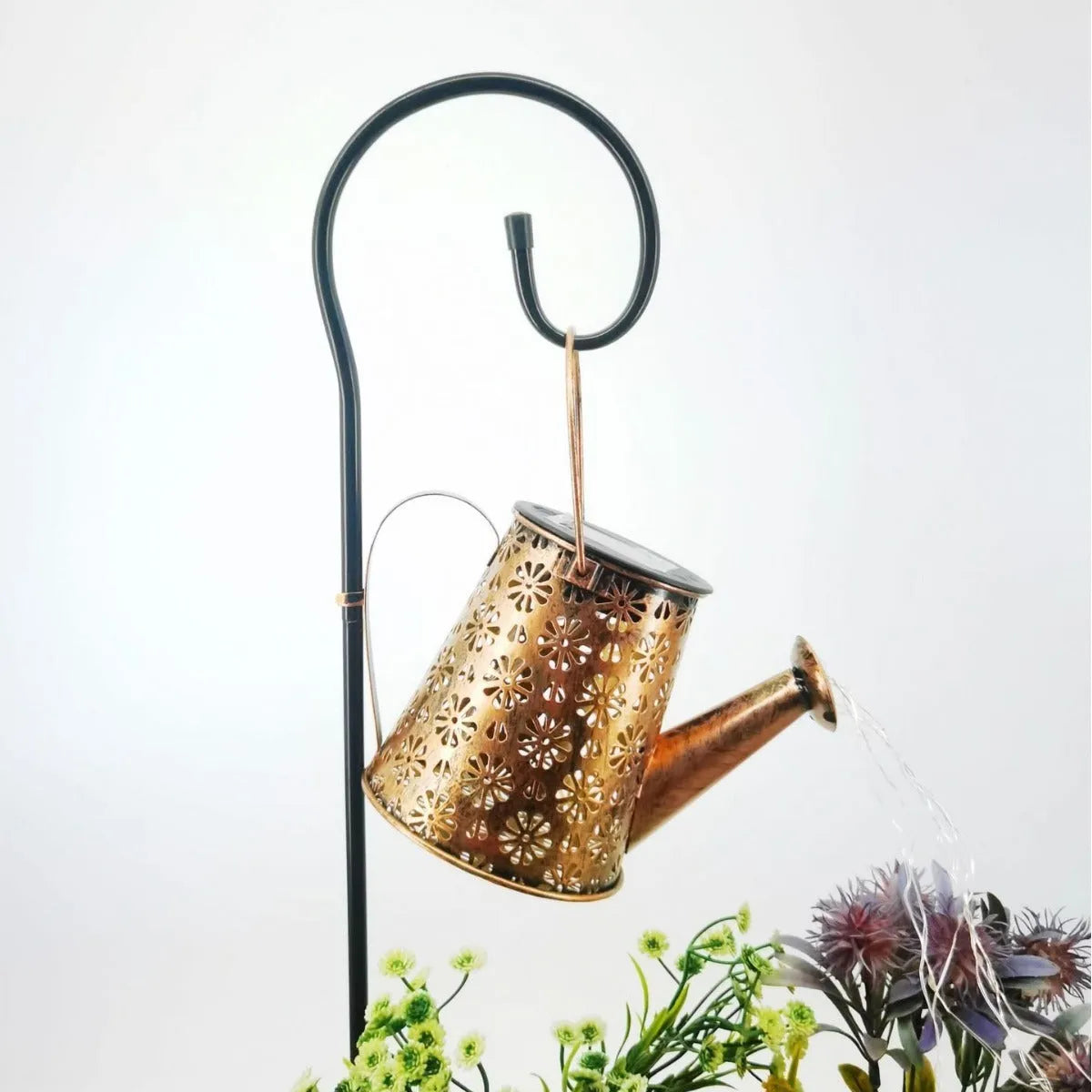 Solar kettle light in wrought iron butterfly kettle colour for outdoor courtyard decorative lighting