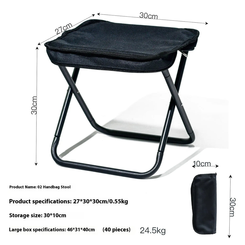 Outdoor foldable camp stool in Oxford cloth showing compact folded design