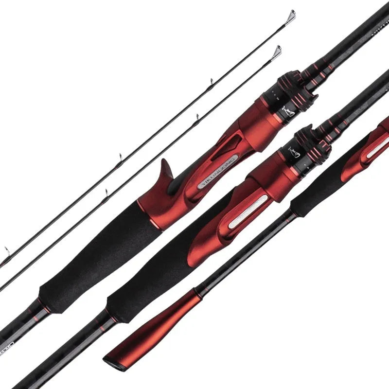 Ultralight carbon fishing rod showing straight handle and pikestaff style options for lure fishing.