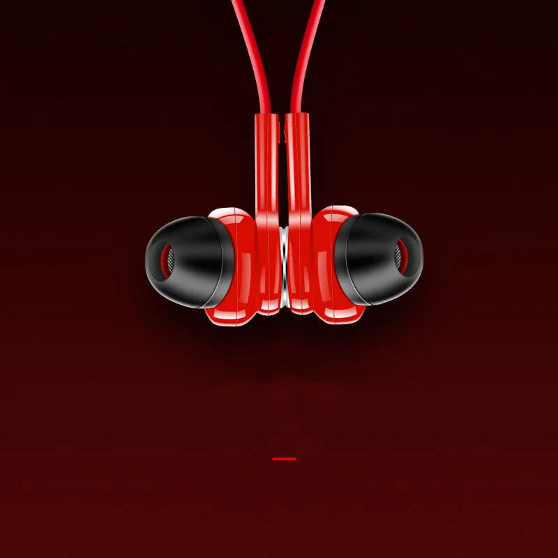 Neckband sports Bluetooth earphones in black, red or white colours with USB charging cable