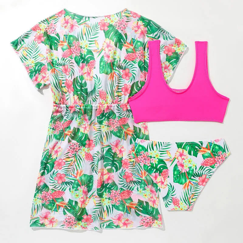 Girls floral two-piece swimsuit in polyester fabric for swimming sports