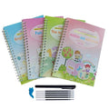 Magic stylus calligraphy practice books set in cardboard with pen and refills, 13 x 19 cm, four colour options
