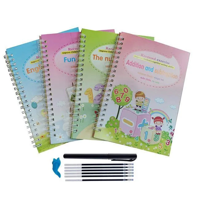 Magic stylus calligraphy practice books set in cardboard with pen and refills, 13 x 19 cm, four colour options