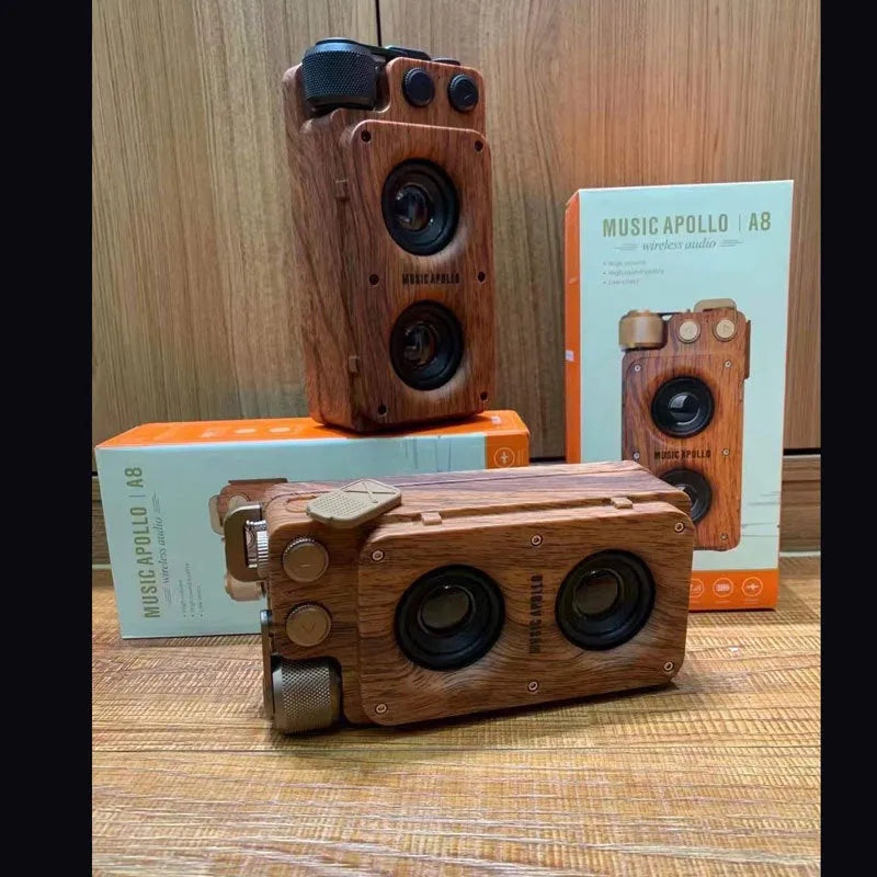 A8 wood grain creative wireless dual speaker Bluetooth speaker double horn gold colour