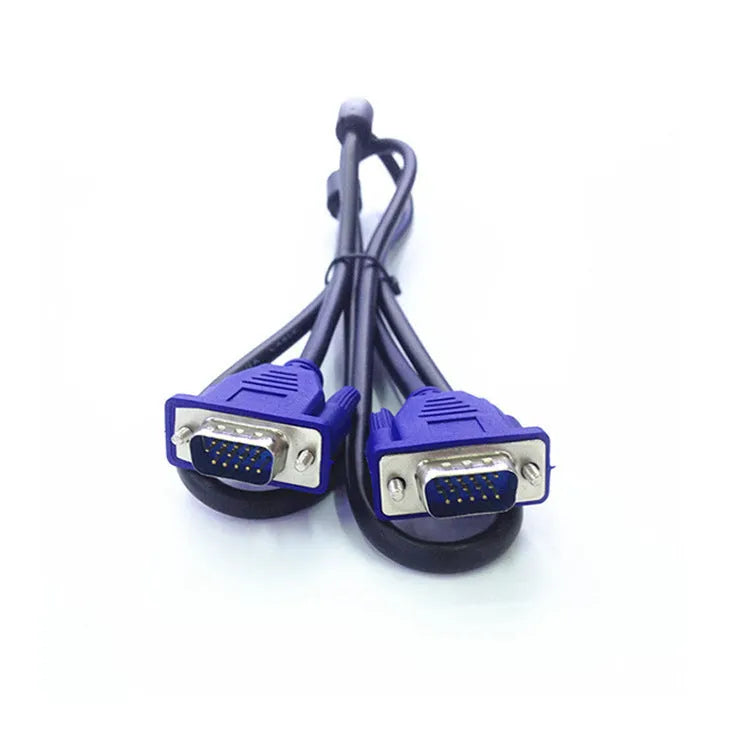 Black 1.5 metre VGA cable with nickel-plated hollow-core terminal and blue moulded head