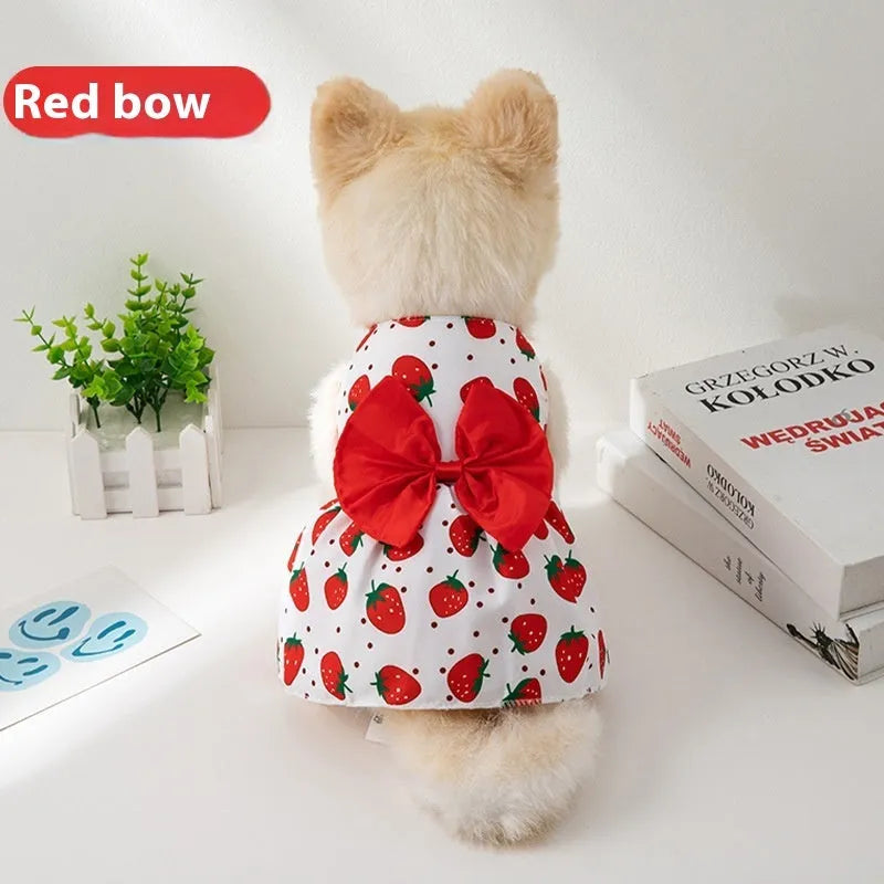 Ultra-thin polyester pet dress with floral butterfly knot design in multiple colour bow options