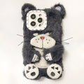 Plush staring cat phone case for iPhone with soft furry texture and love lens design