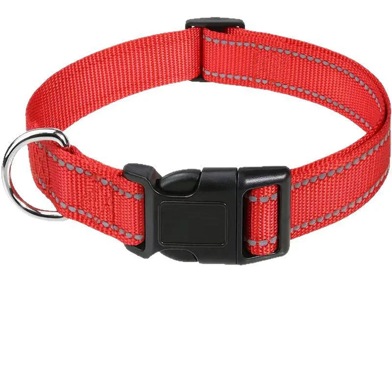 Adjustable nylon dog chest strap collar in black, blue, red, green, orange, purple, and lake blue
